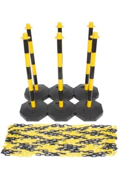 Yellow & Black Plastic Chain Post Set (x6) With 15mtrs Of Chain -Router Shop yellow black plastic chain post set x6 with 15mtrs of chain 2